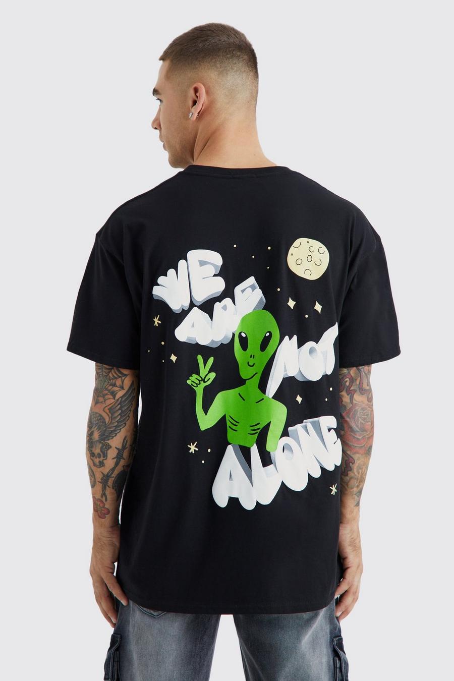 Black Oversized Alien Puff Print Graphic T-shirt