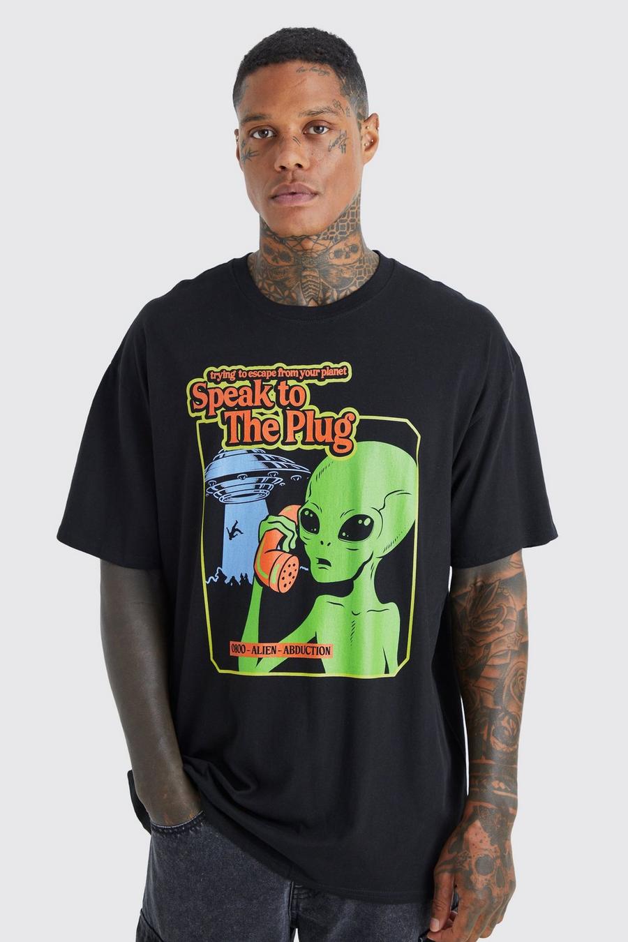 T-shirt oversize à imprimé alien, Black noir