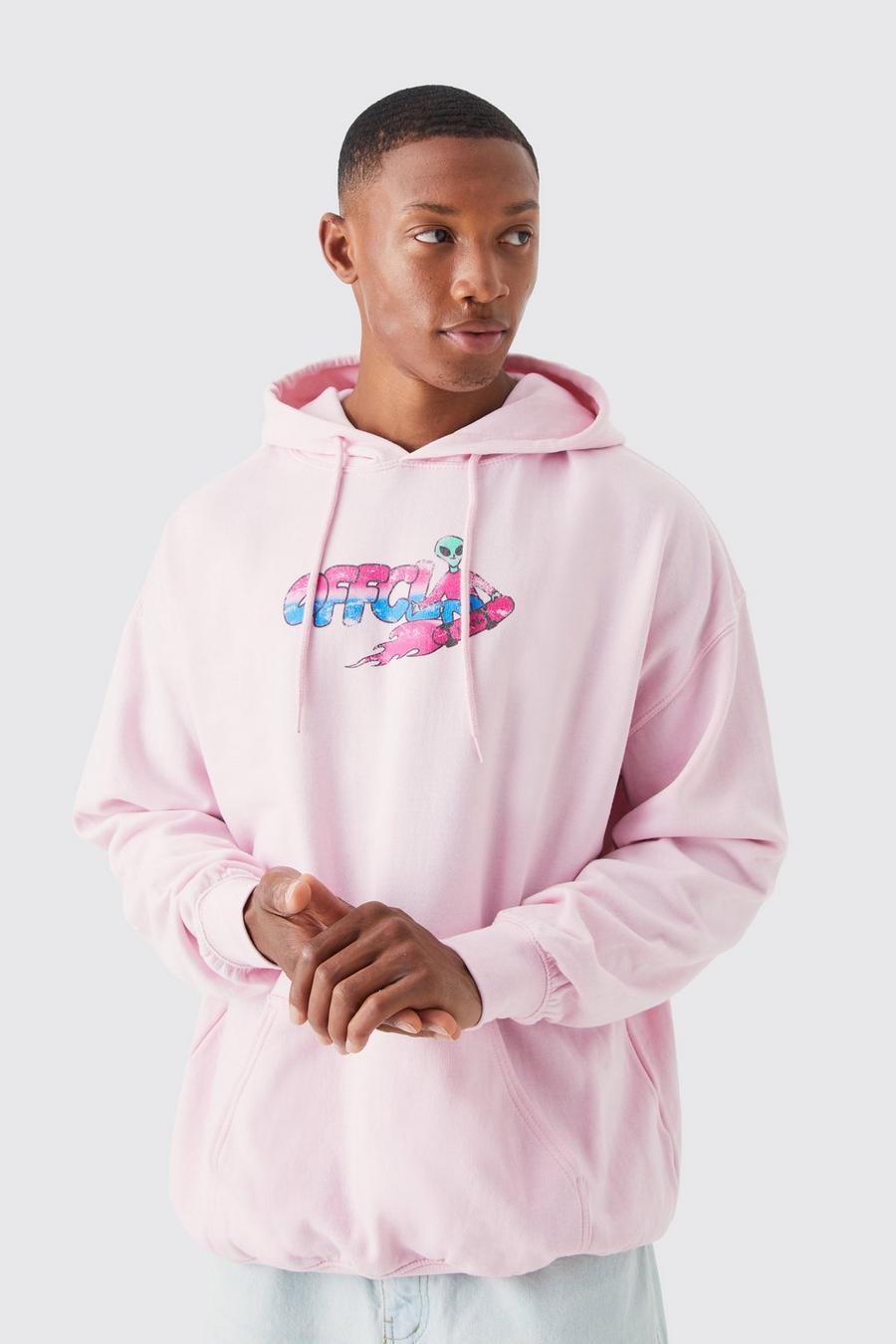 Pink Oversized Offcl Alien Graphic Hoodie image number 1