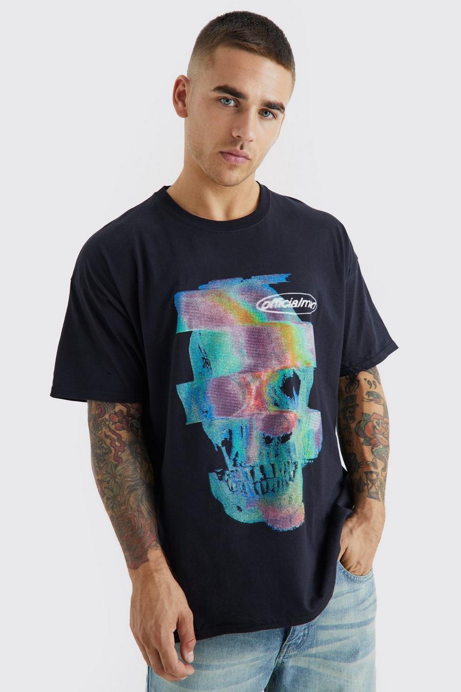 Black Distorted Skull Graphic T-shirt