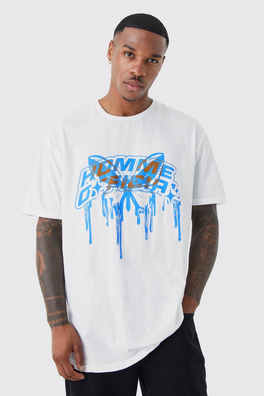 White Homme Vlinder T-Shirt Met Print