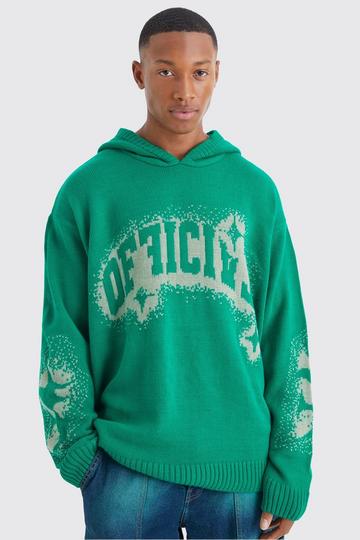 Green Oversized Boxy Jacquard Knit Sweater