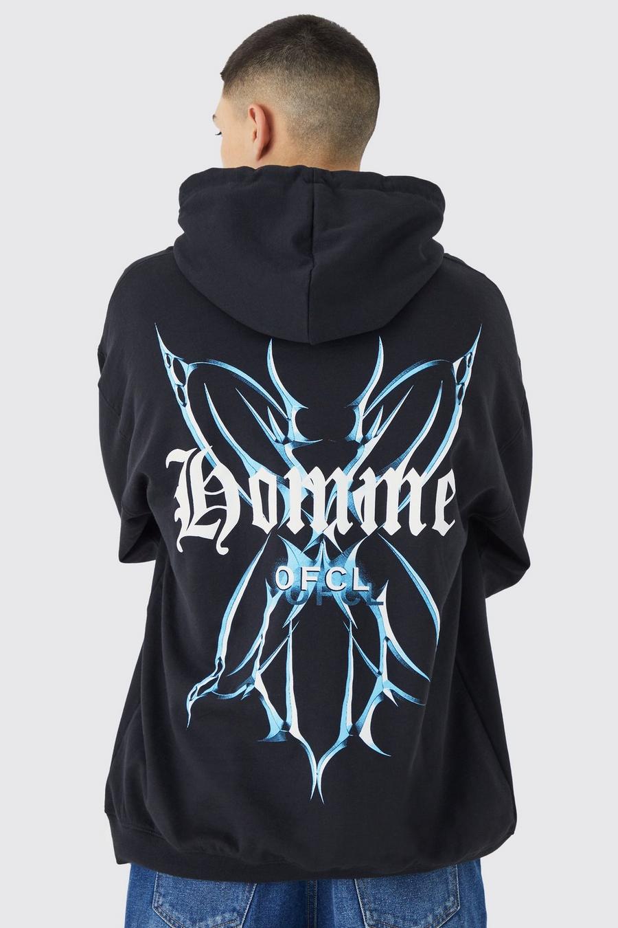 Black  Homme Butterfly Graphic Hoodie image number 1