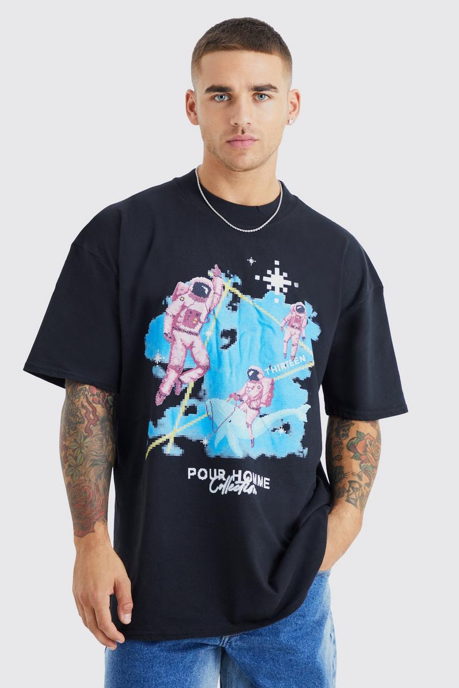 Black Oversized Space Graphic T-shirt