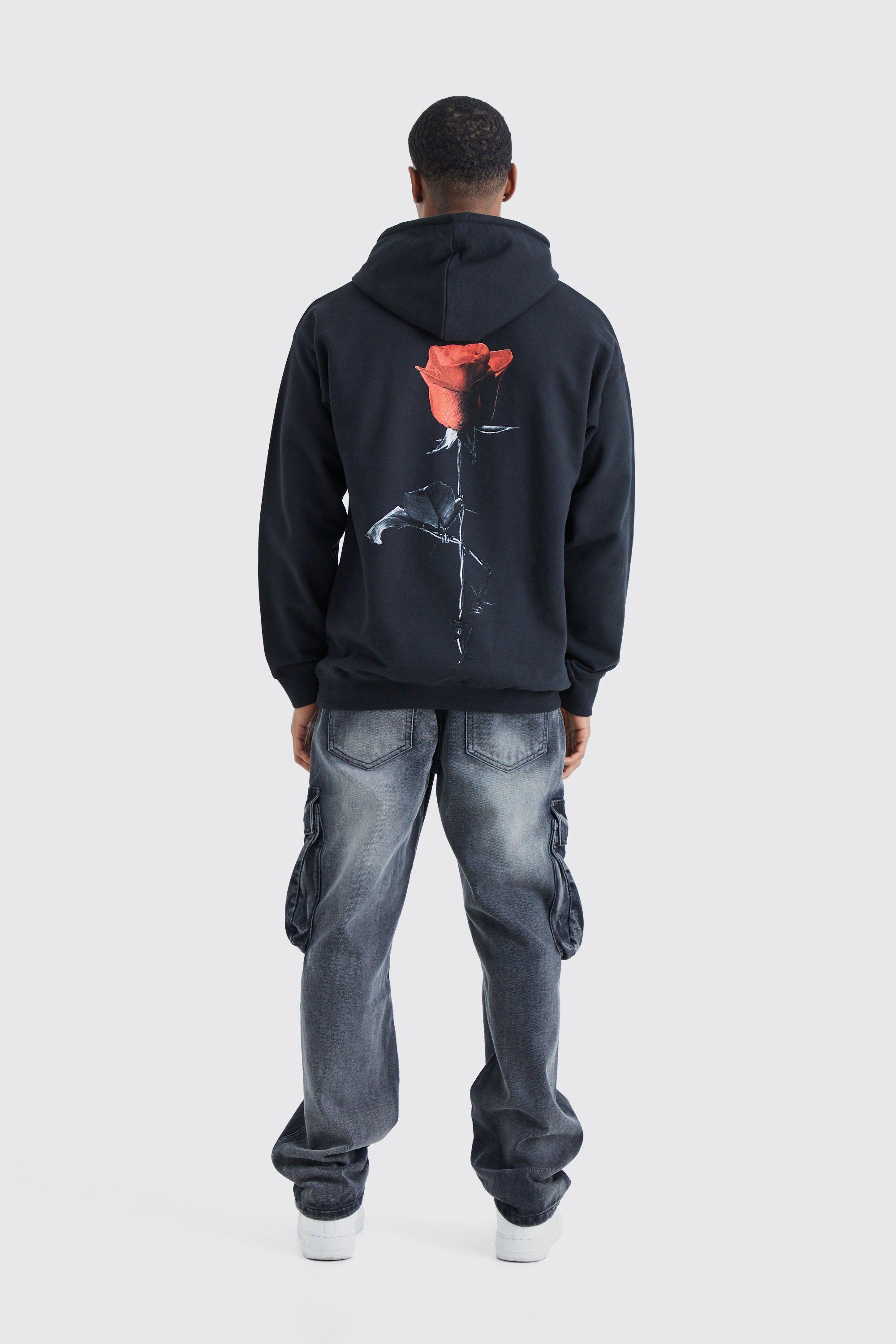 Rose print shop hoodie men's