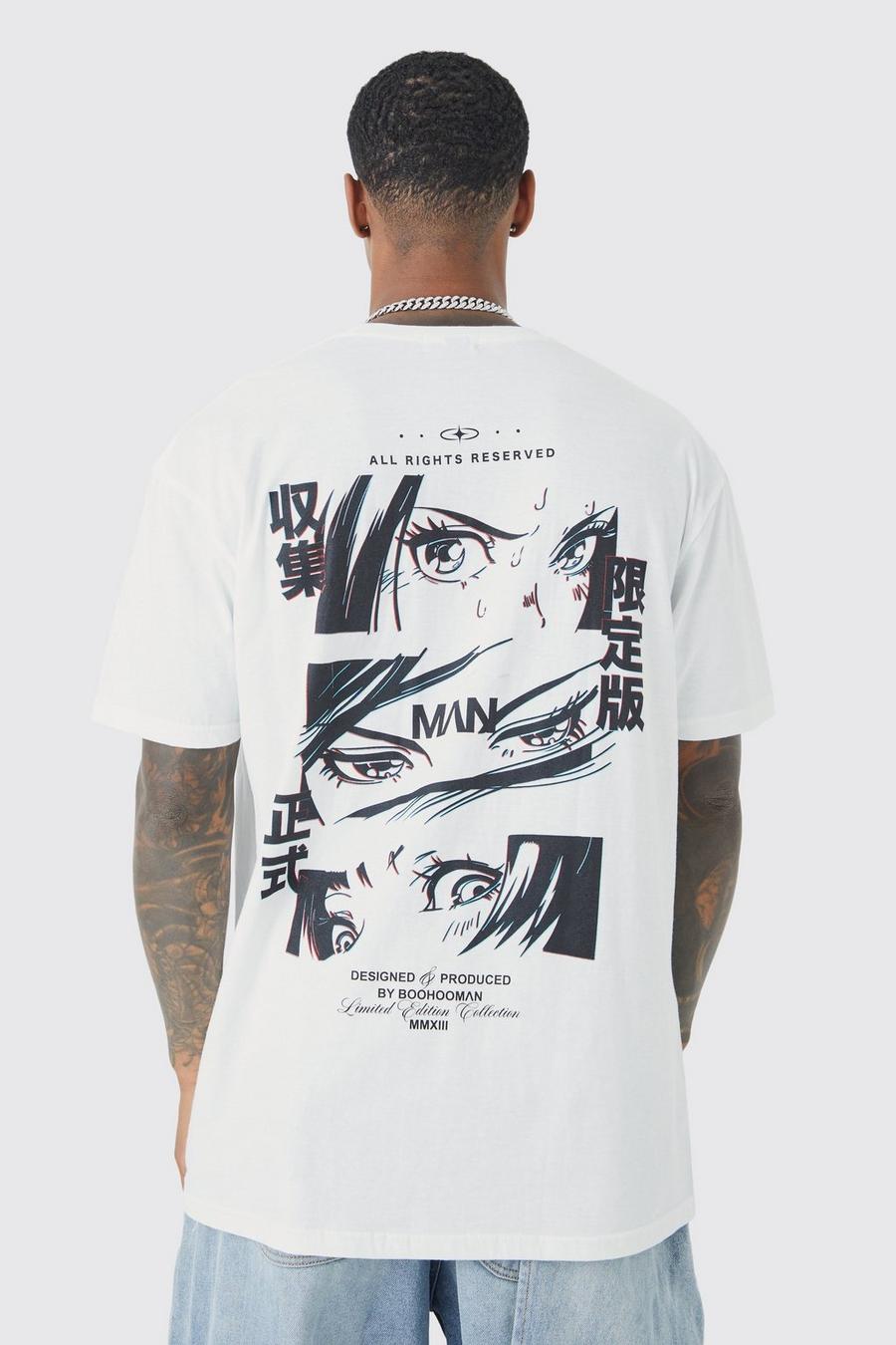 White weiß Oversized Anime Graphic T-shirt