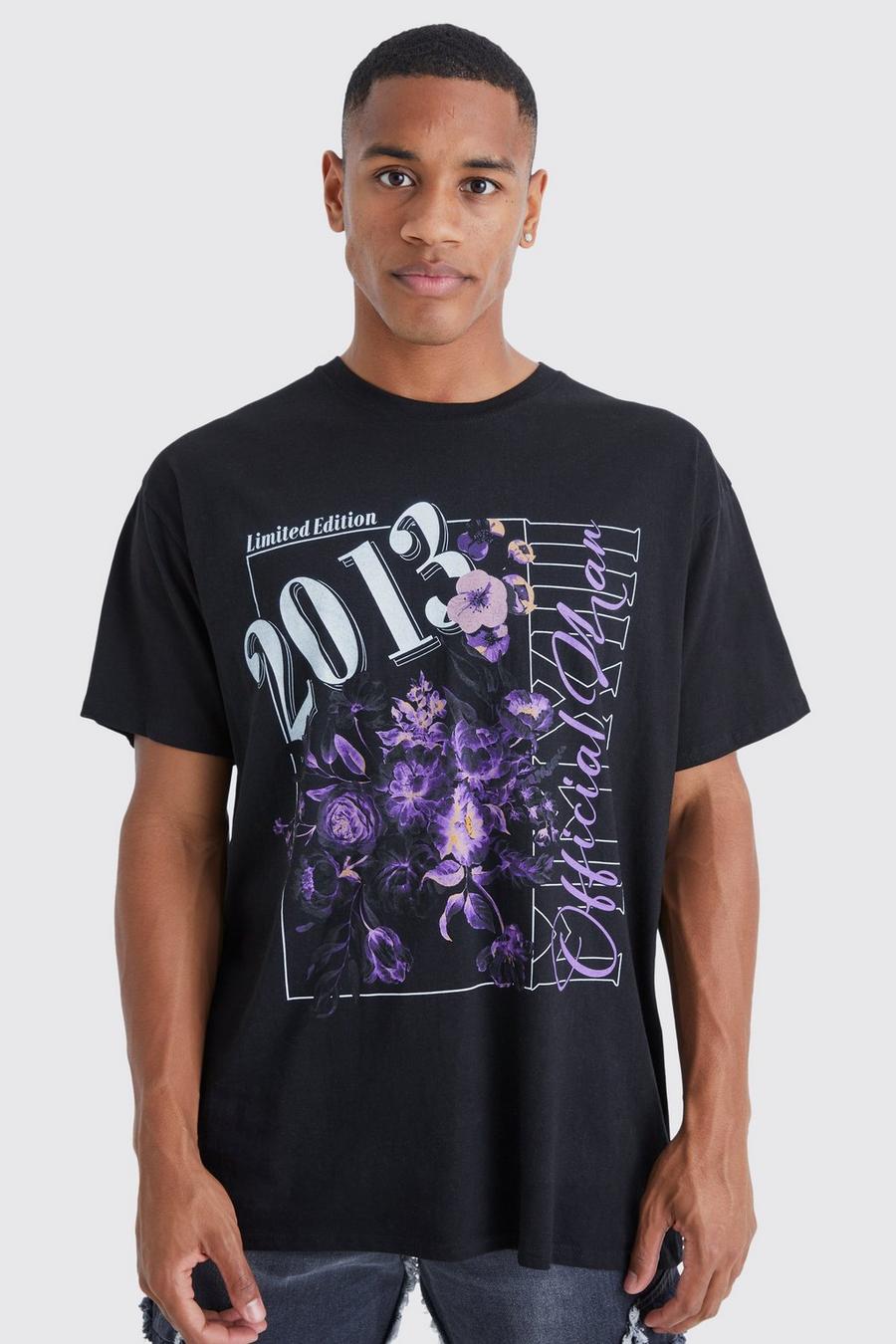 T-shirt con grafica a fiori, Black negro