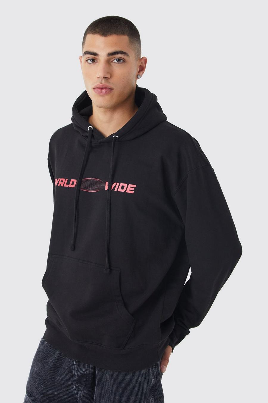 Black Worldwide Oversize hoodie med tryck