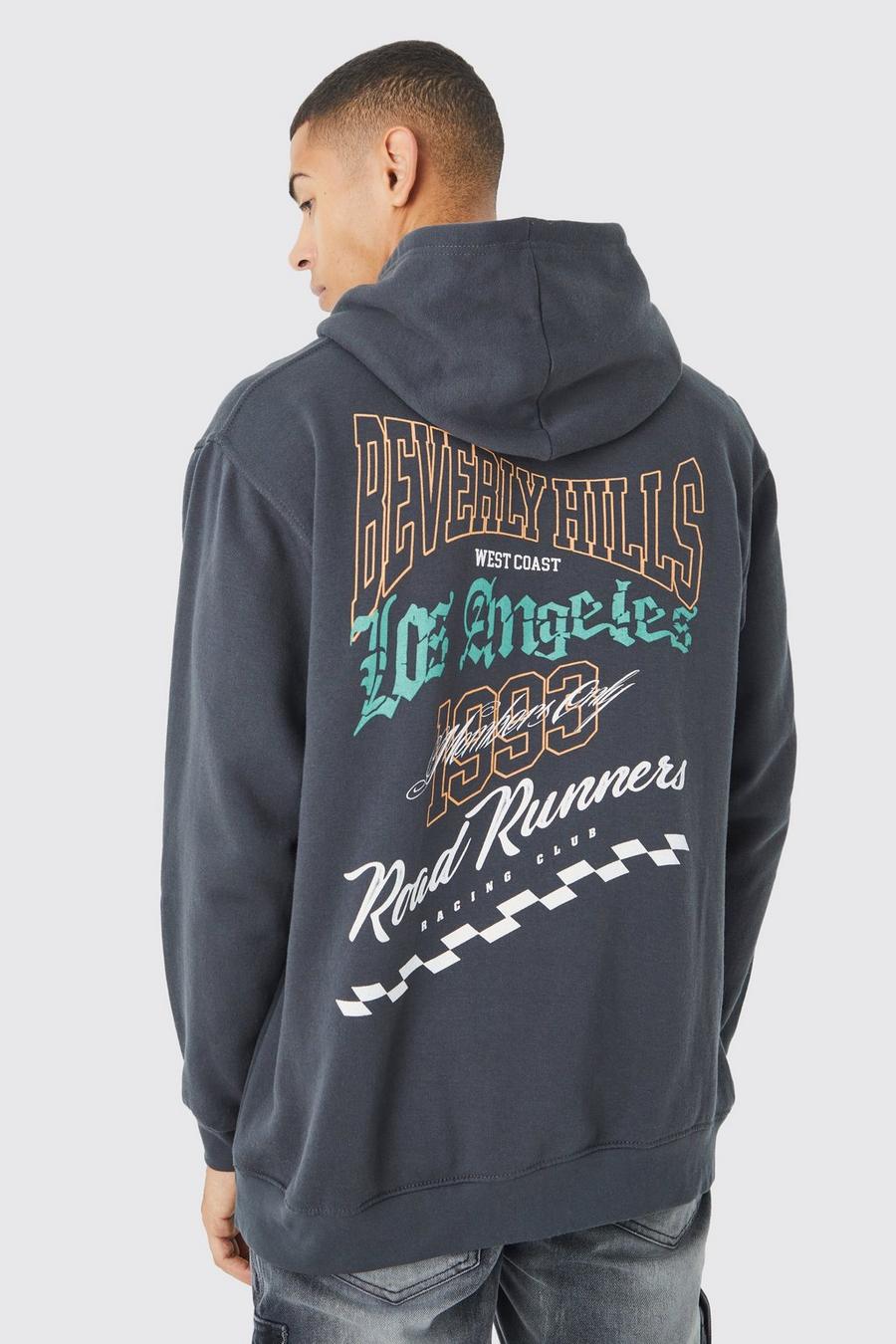Charcoal Oversized Beverly Hills Back Graphic Hoodie image number 1