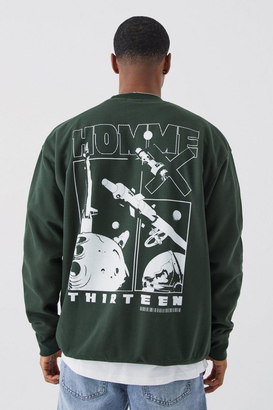 Green grün Homme Space Back Graphic Sweatshirt