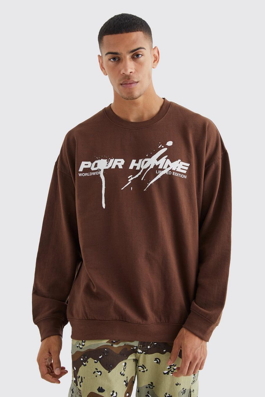 boohooMAN Pour Homme Paint Splatter Sweatshirt - Brown - Size S