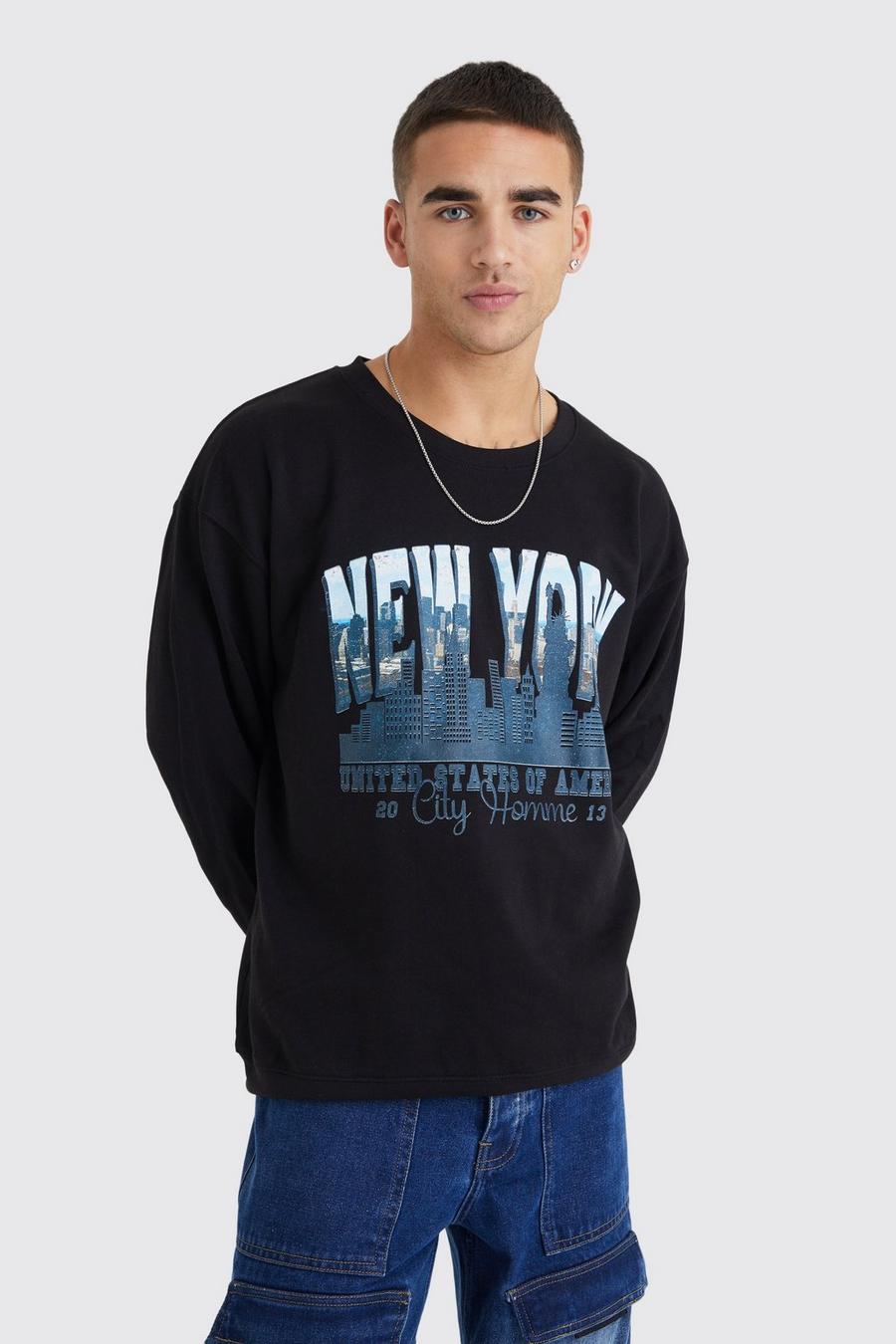 Black New York Oversize sweatshirt med grafiskt tryck image number 1