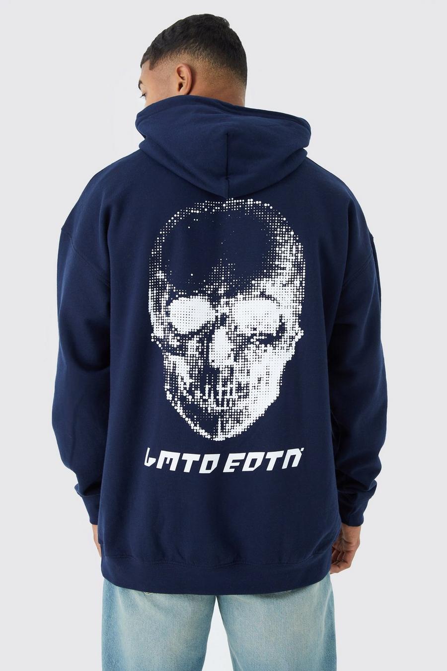 Navy marinblå Limited Edition Skull Graphic Hoodie