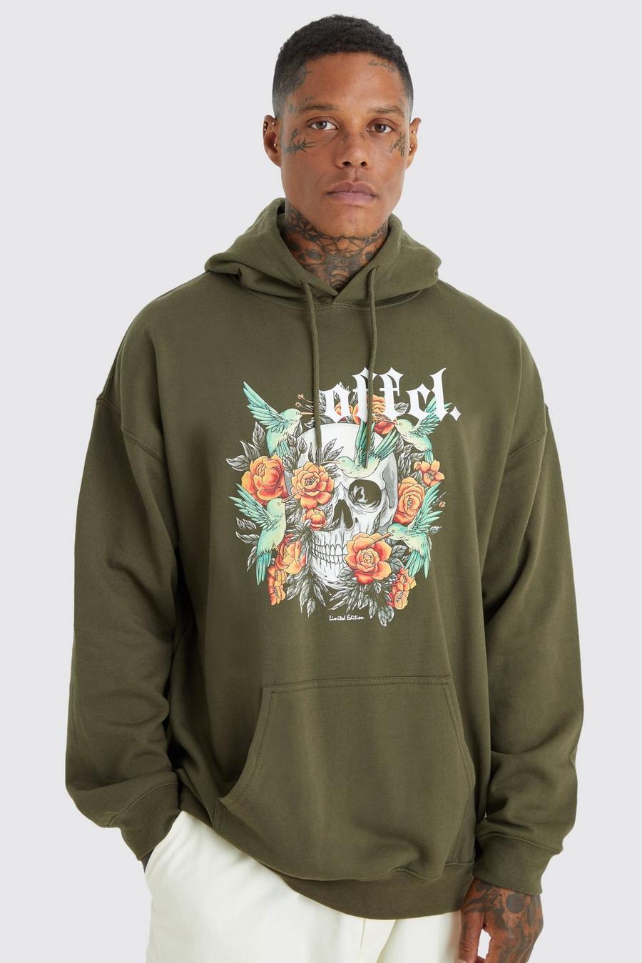 Khaki Official Oversize hoodie med dödskalle image number 1
