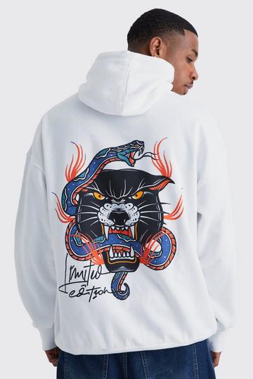 Oversized Panther Snake Graphic Hoodie white