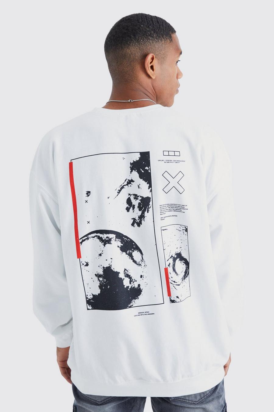 White Oversized Space Graphic Sweatshirt