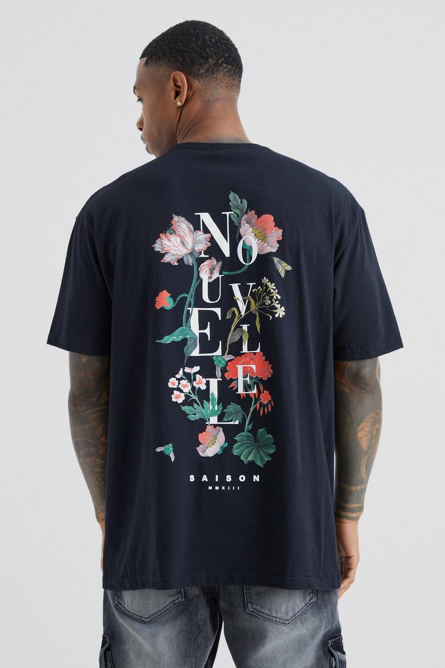 T-Shirt mit floralem Print, Black image number 1