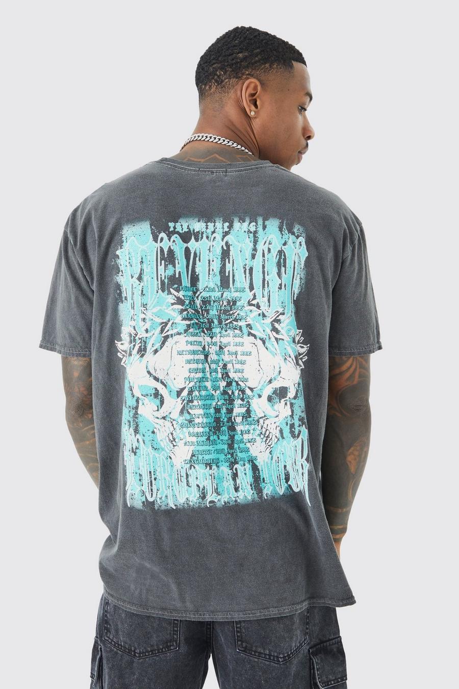 Charcoal grå Oversized Skull Wash Graphic T-shirt