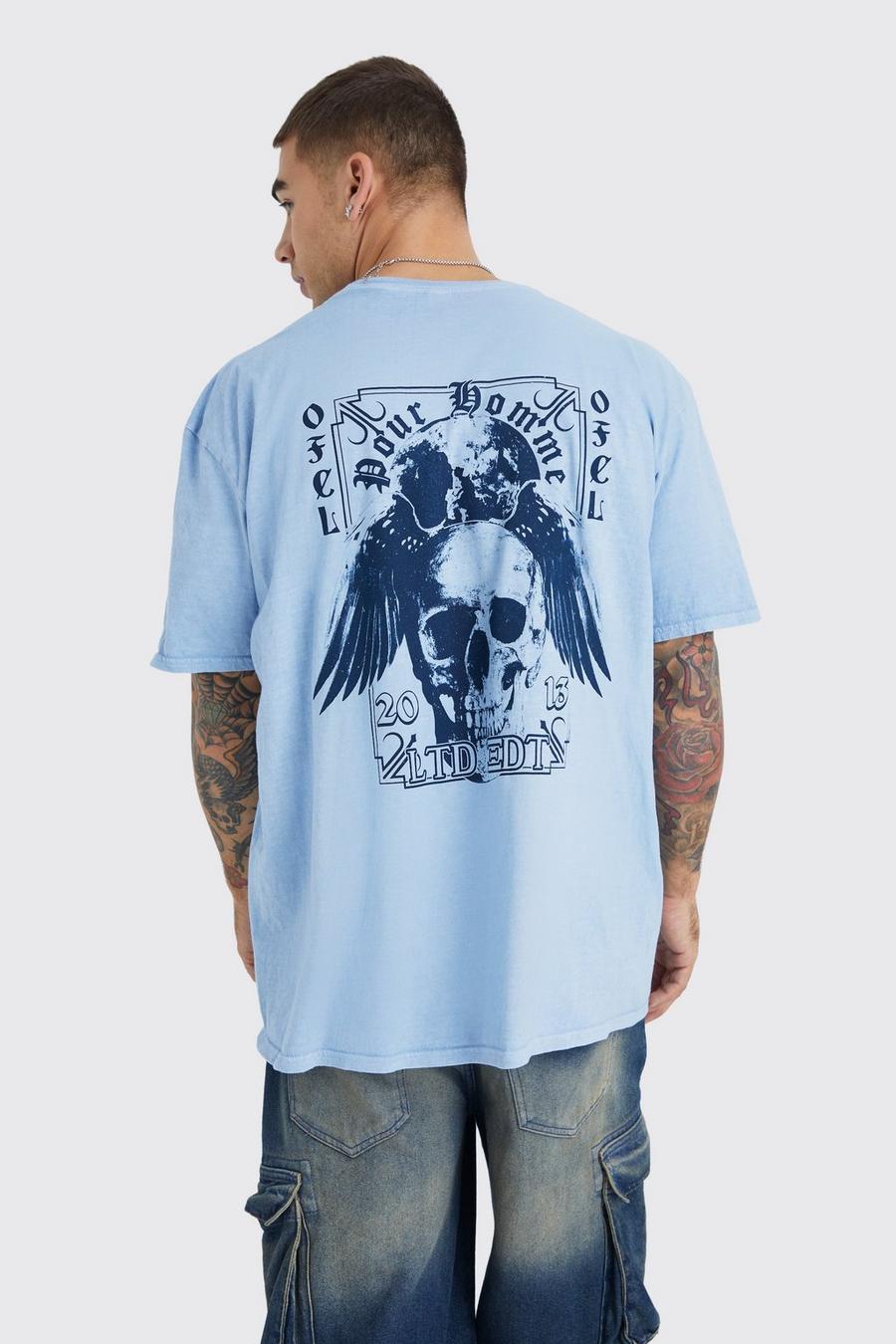 Light blue azzurro Oversized Skull Wash Graphic T-shirt