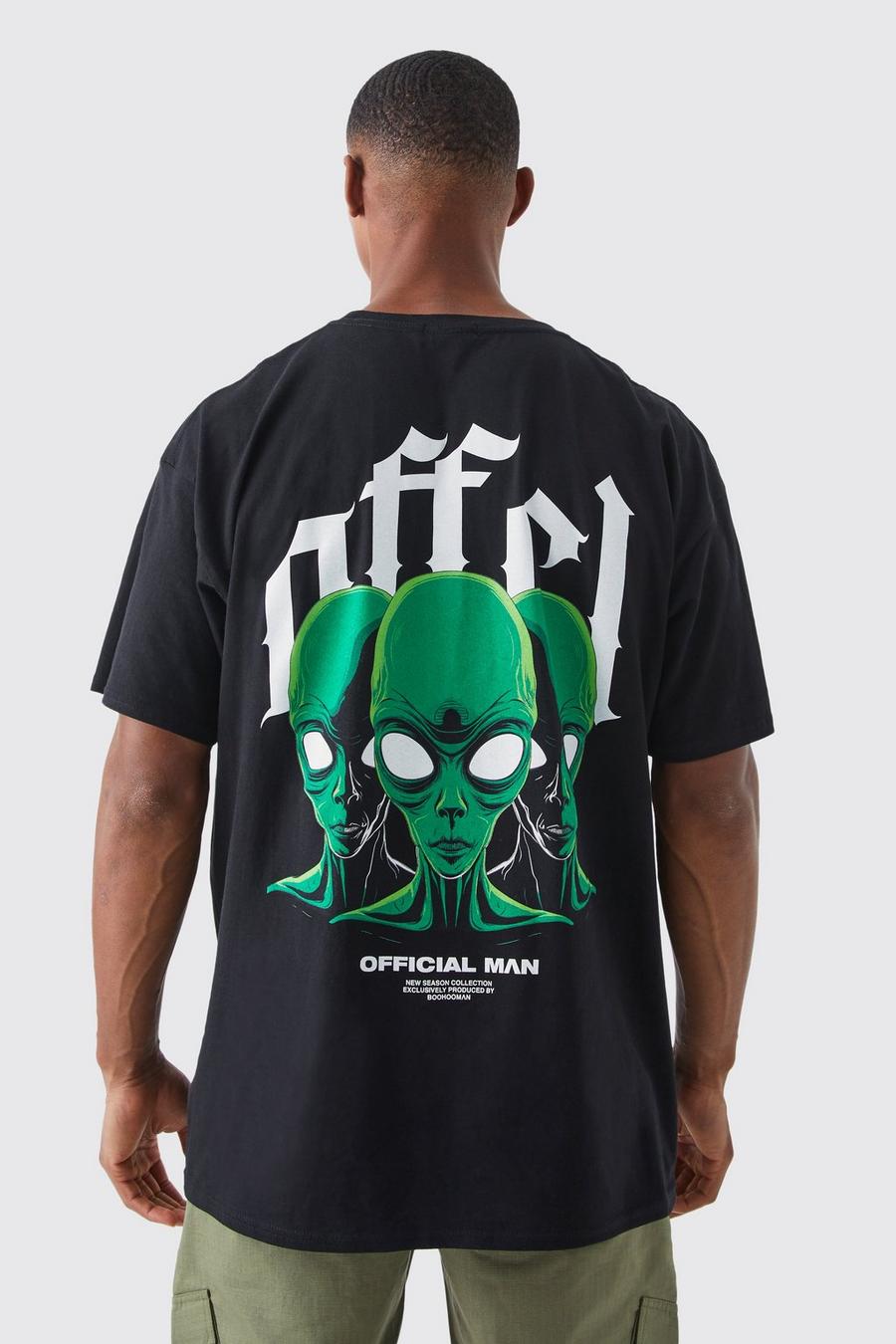 Black Oversized Alien Graphic T-shirt