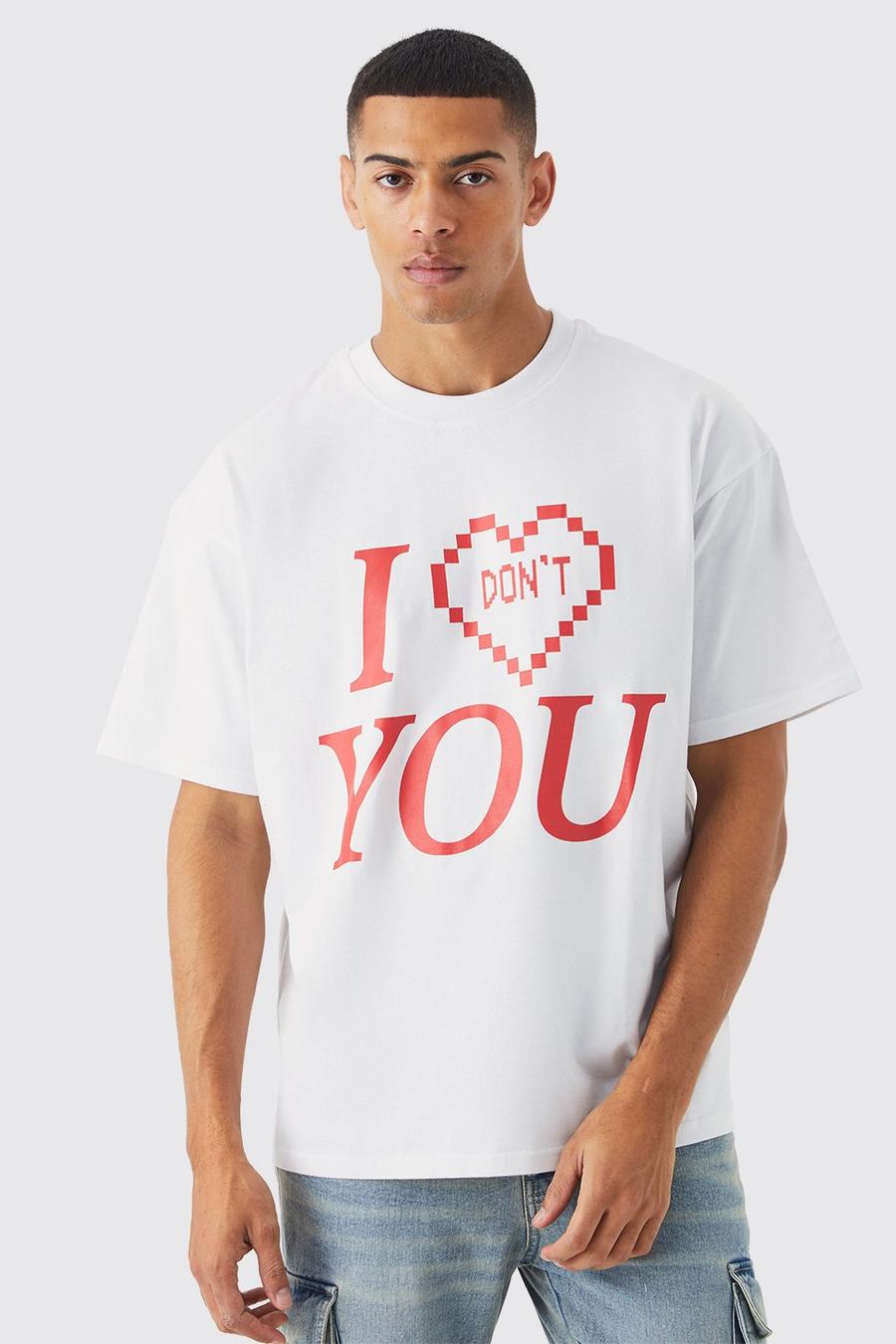 Camiseta oversize con estampado I Don't Love You, White blanco