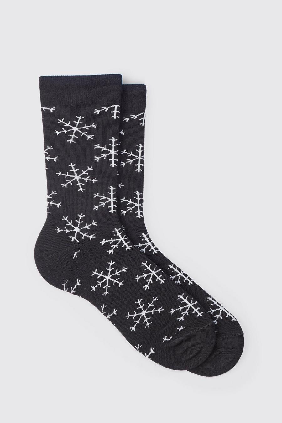 Chaussettes de Noël à imprimé flocon de neige, Black