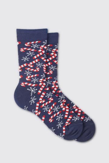 Christmas Candy Cane Socks navy