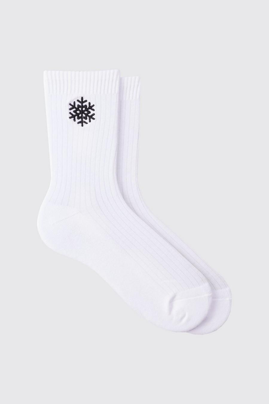 Weihnachts-Socken mit Schneeflocken-Stickerei, White image number 1