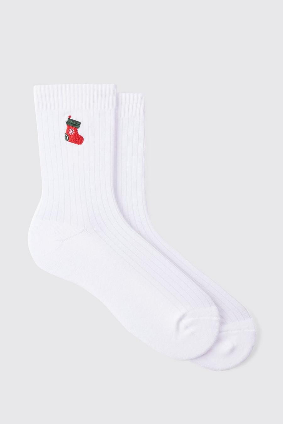 White blanc Christmas Embroidered Socks