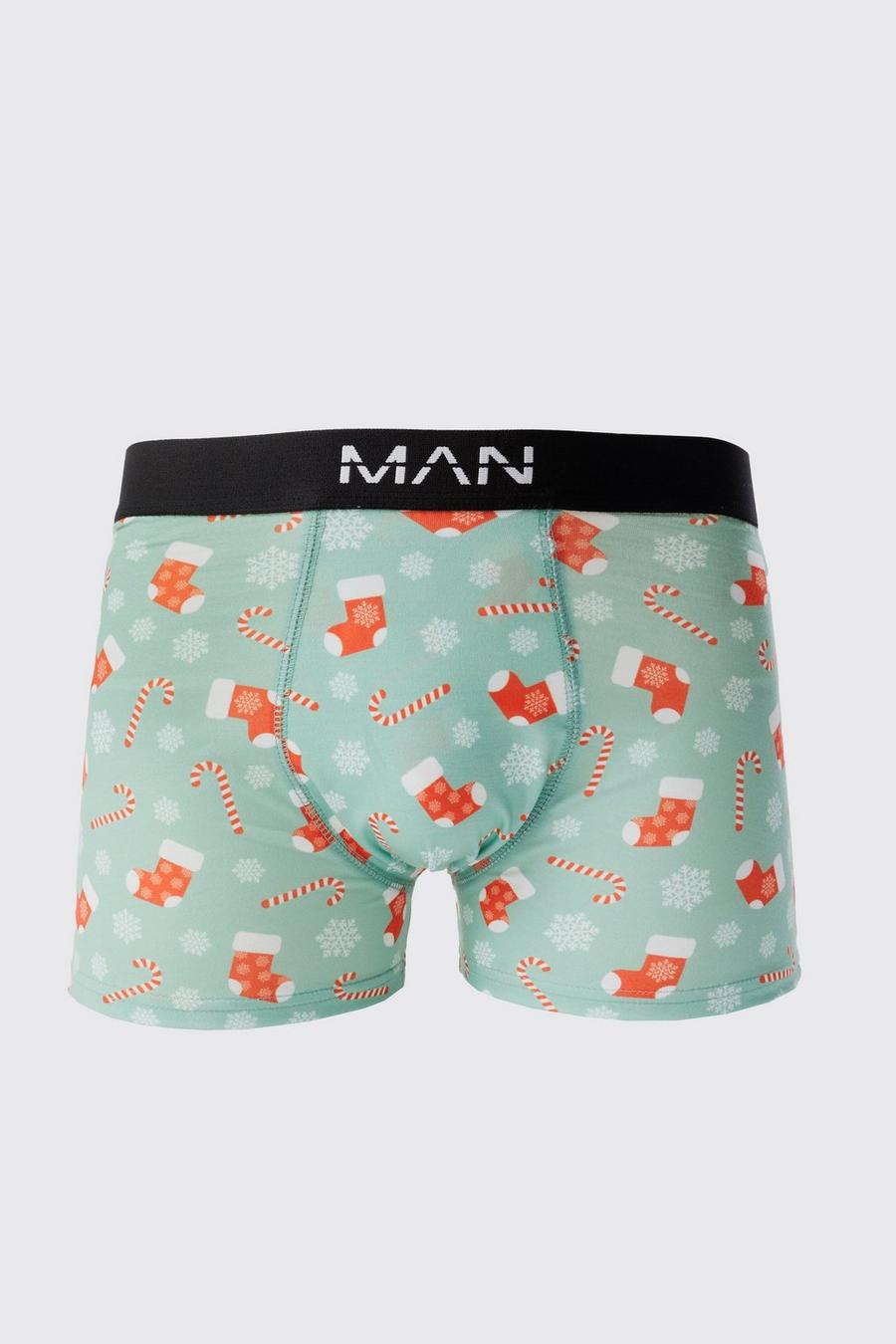 Sage green Christmas Candy Cane Print Boxers