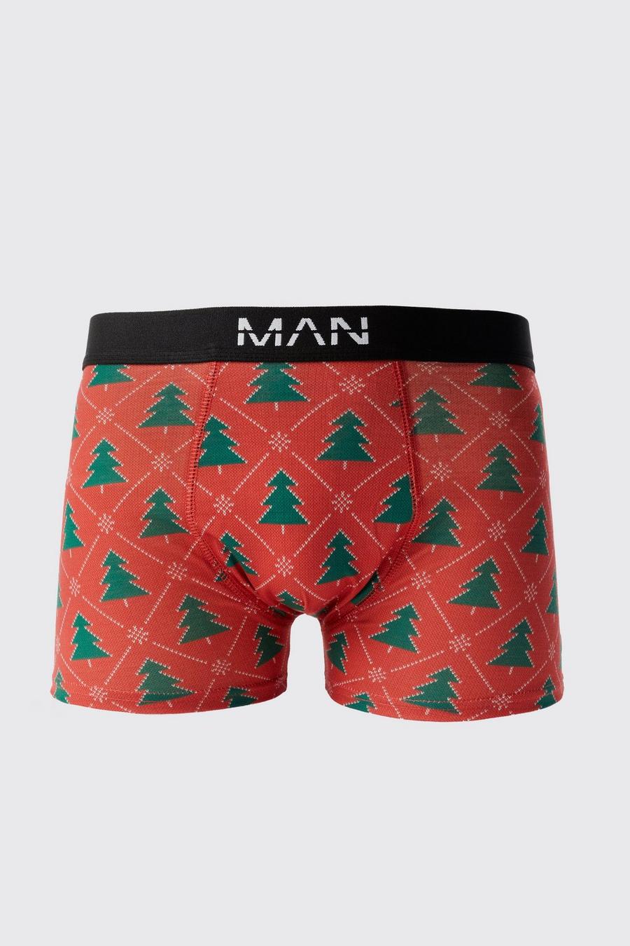 Red Christmas Tree Print Boxers image number 1