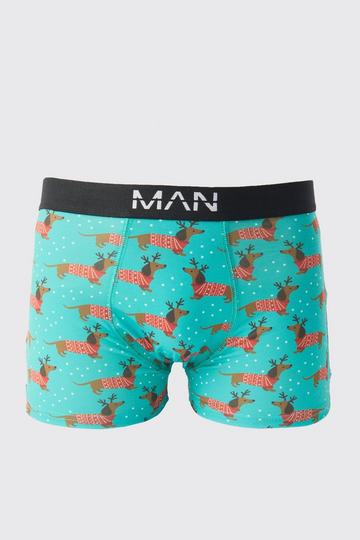 Christmas Dachshund Print Boxers green