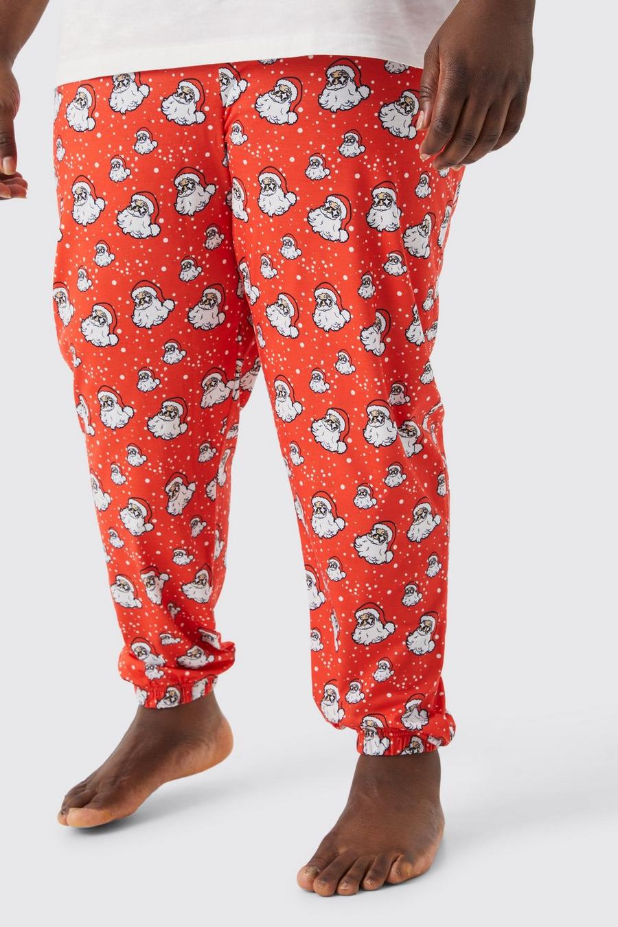Pantaloni da casa Plus Size natalizi con stampa di Babbo Natale, Red rojo
