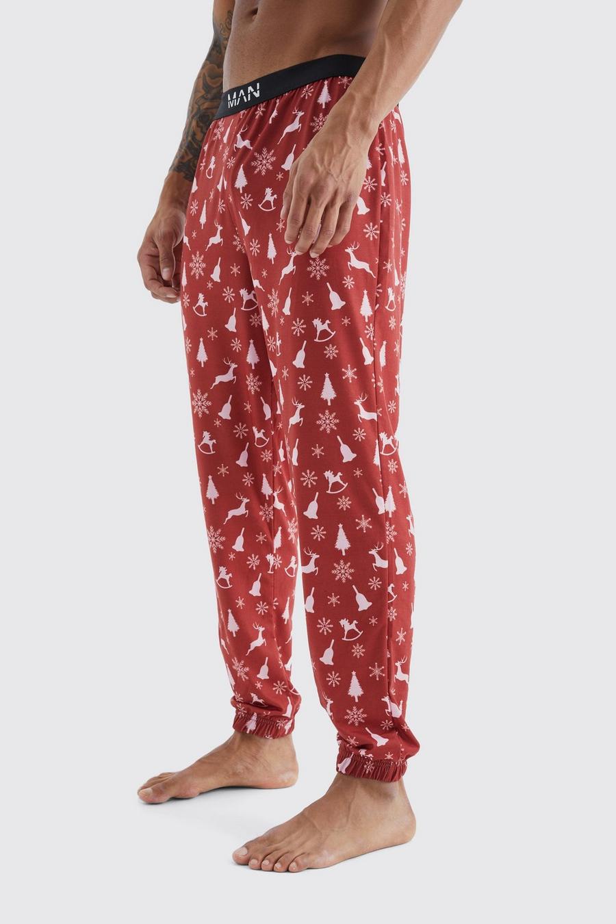 Pantalon confort à imprimé Noël, Red