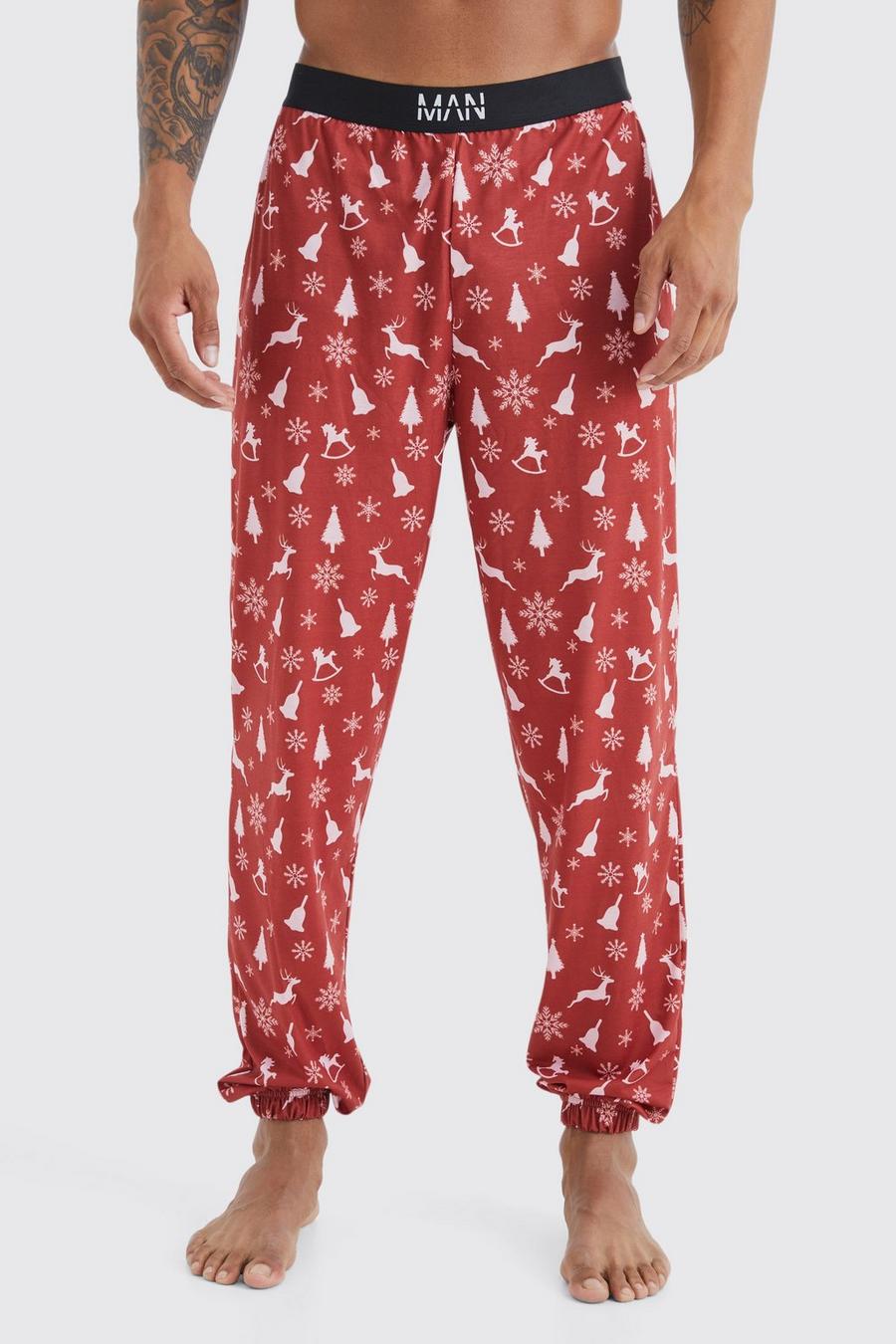 Red Christmas Tree Print Lounge Bottoms image number 1