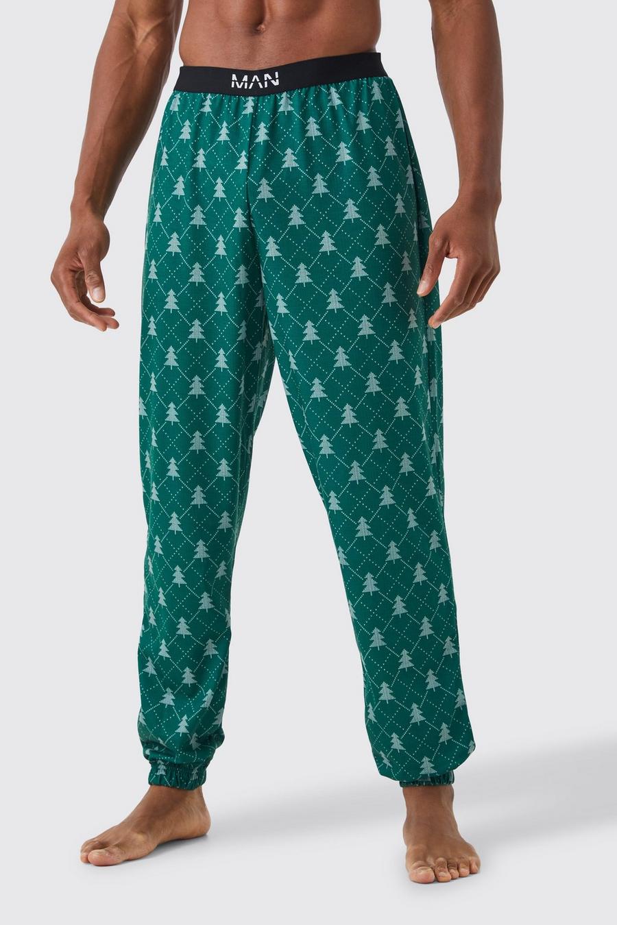 Pantalon confort à imprimé sapin de Noël, Green