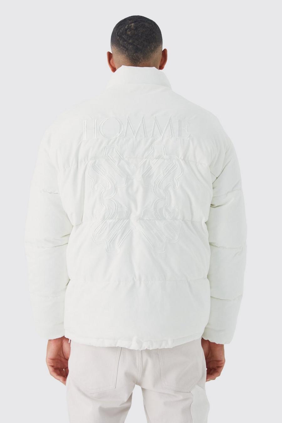 Ecru Tall Oversized Peached Nylon Embroidered Puffer image number 1