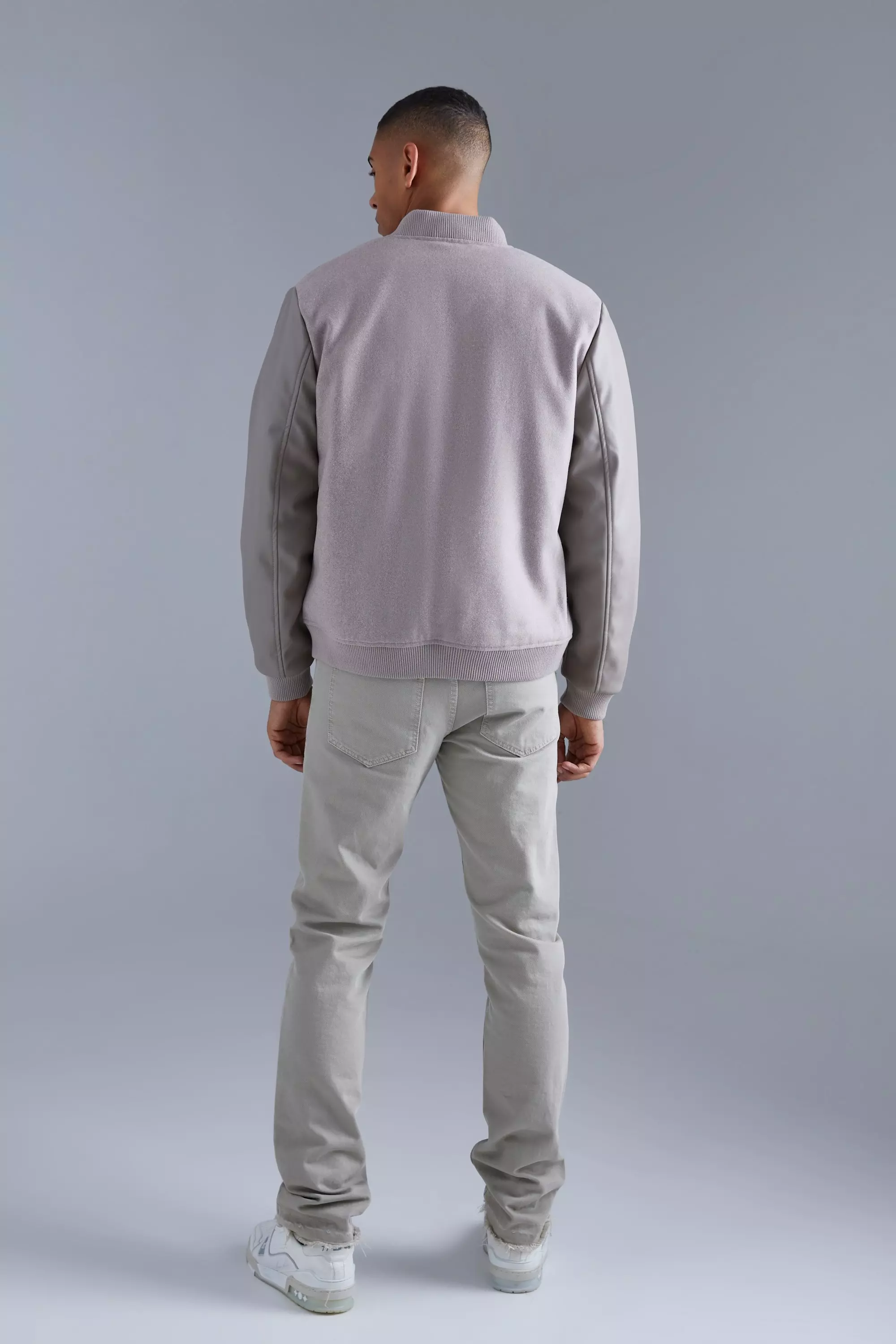 Grey Regular Fit Melton & Pu Patch Bomber alternative image