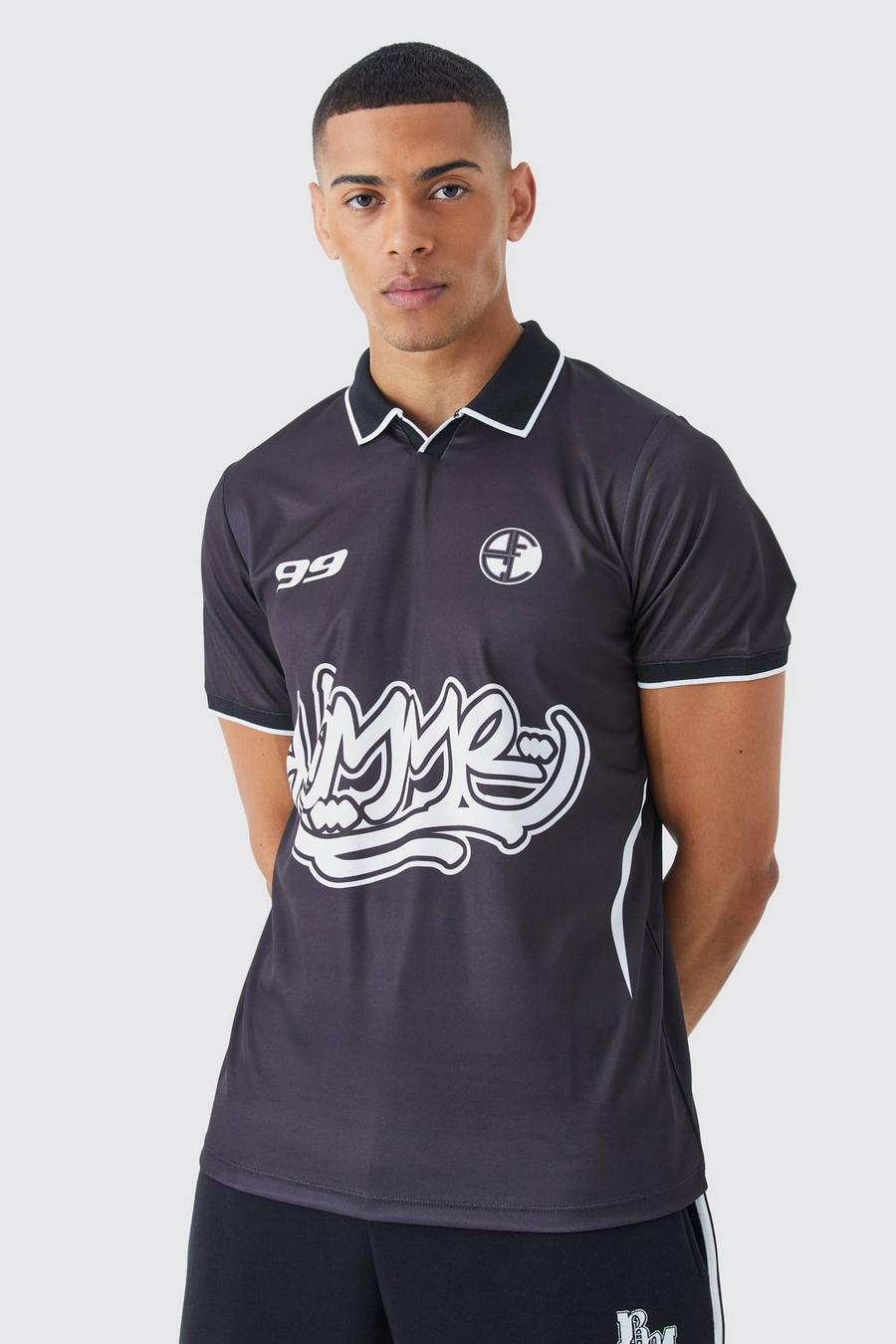 Black Homme Voetbal Overhemd Met Korte Mouwen image number 1