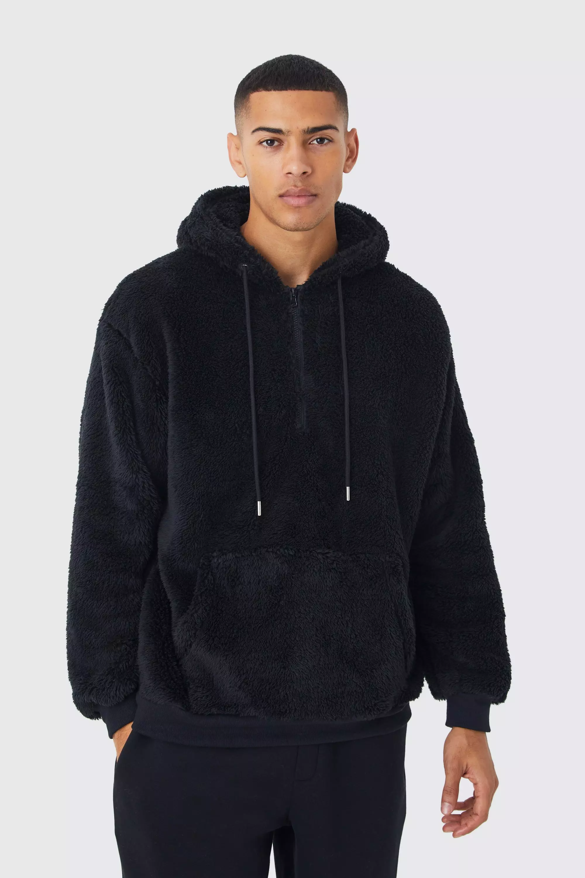 Black fluffy hoodie mens best sale