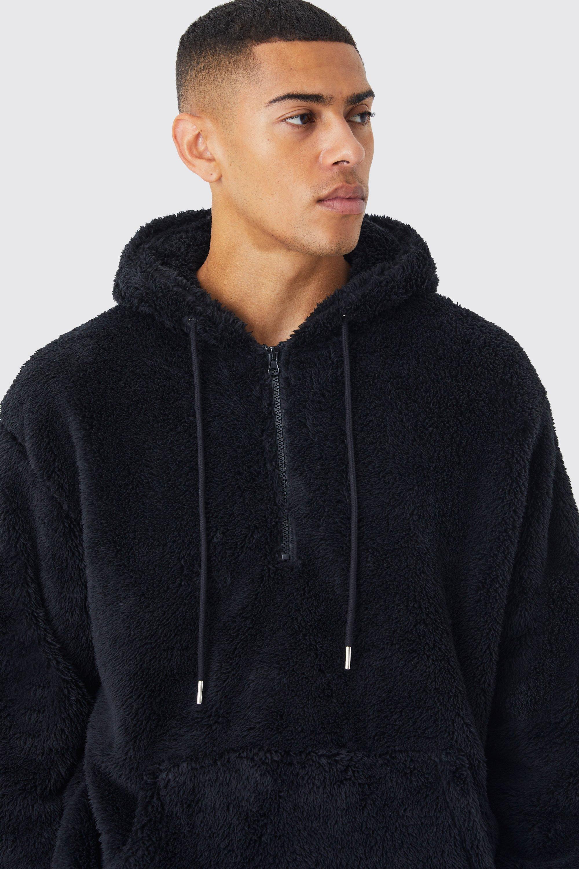 Oversized Half Zip Neck Borg Hoodie