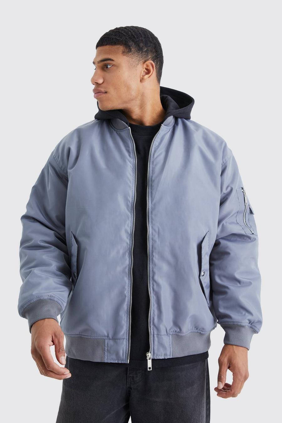Grey Oversized Ma1 Bomber With Jersey Hood image number 1