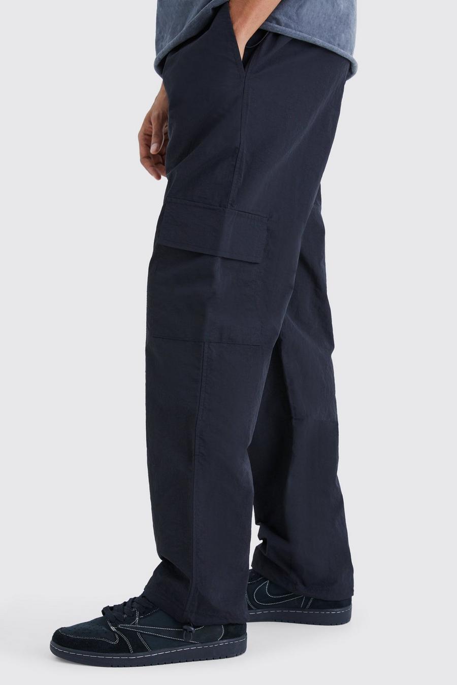 Black Relaxed Contrast Stitch Ripstop Seam Detail Trouser