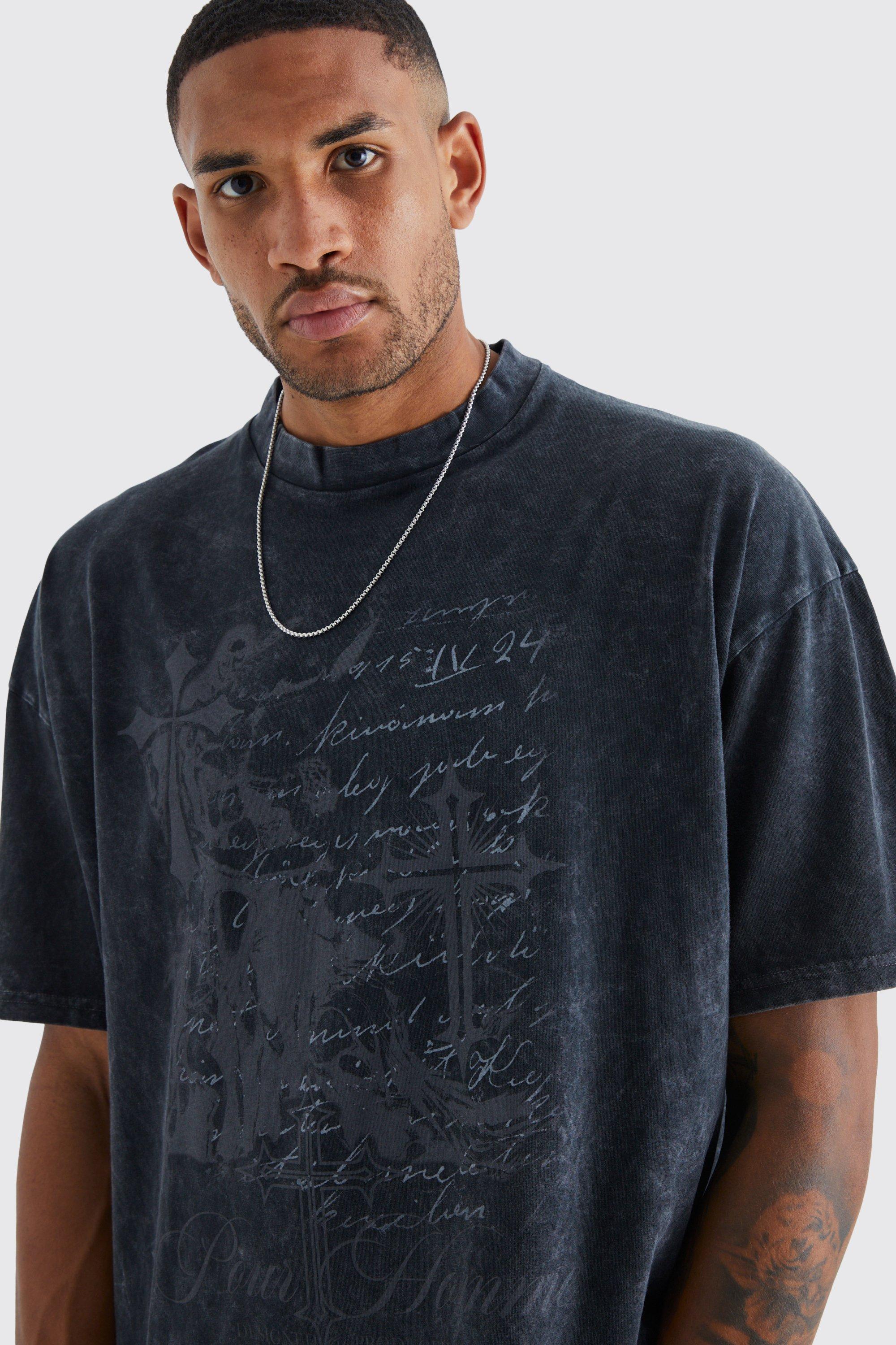 Tall Oversized Pour Homme Acid Wash T shirt