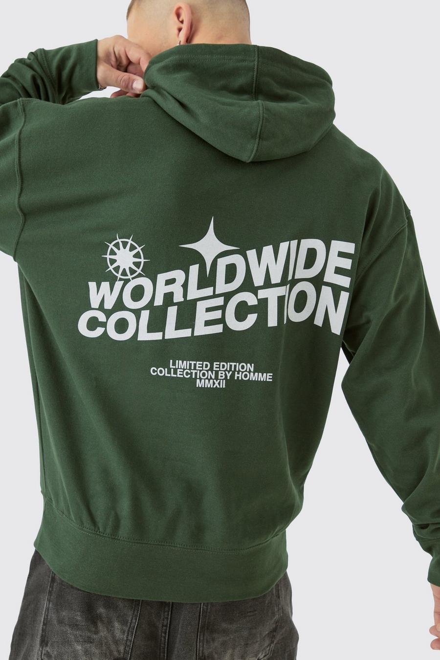 Green Oversized Worldwide Hoodie Met Print image number 1