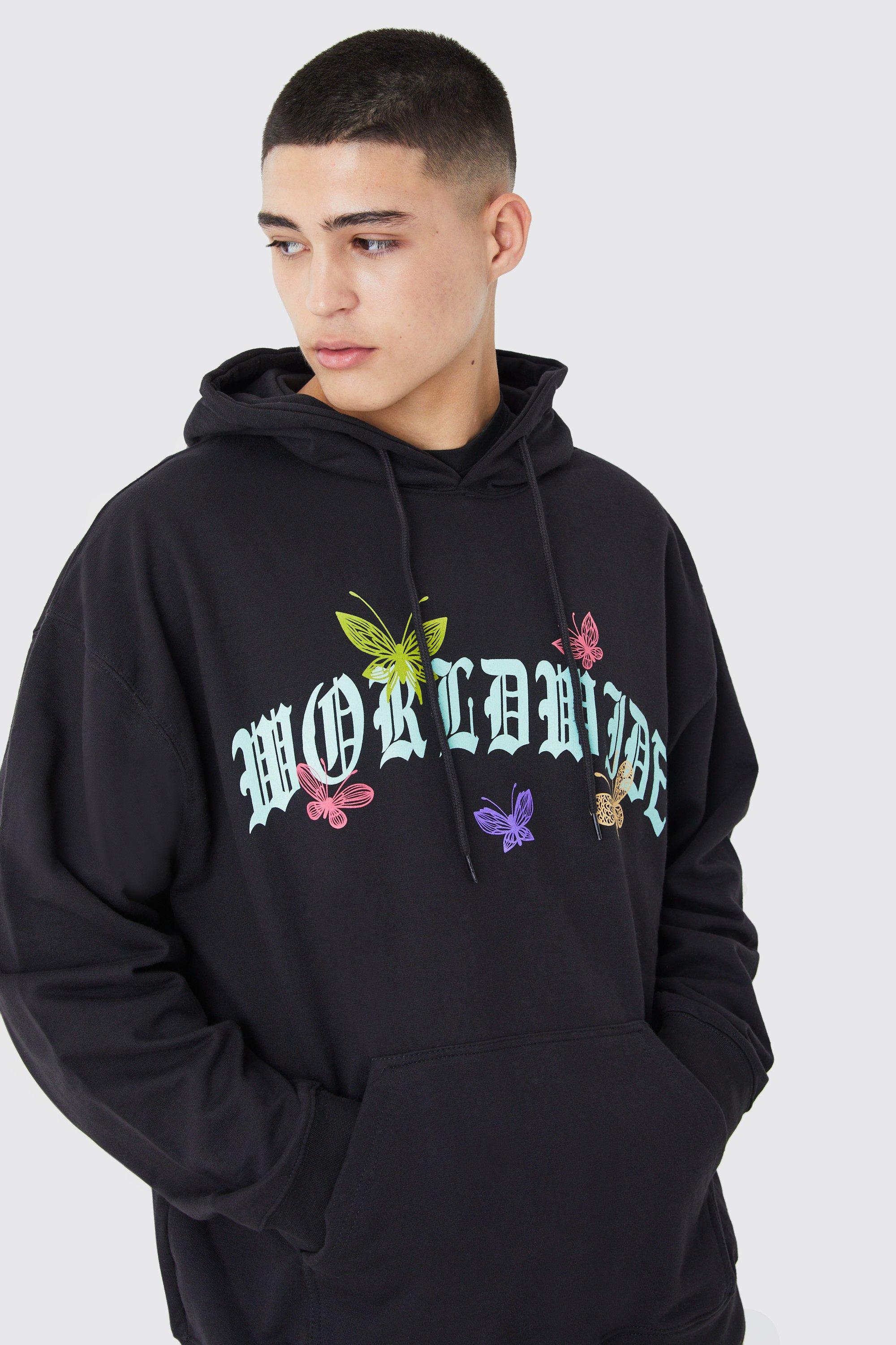 Oversized Worldwide Butterfly Graphic Hoodie