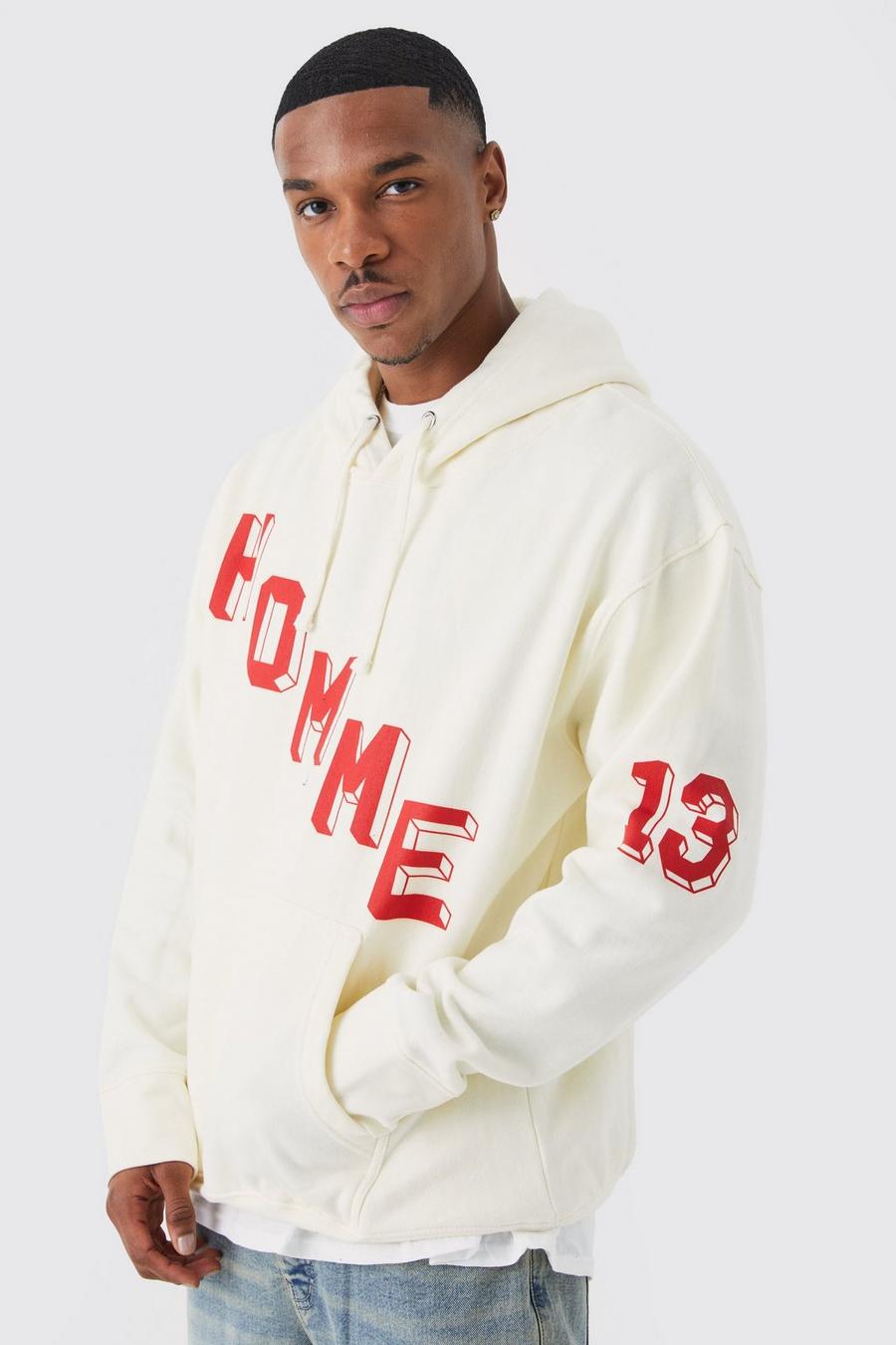 Ecru Oversized Homme Graphic Hoodie image number 1
