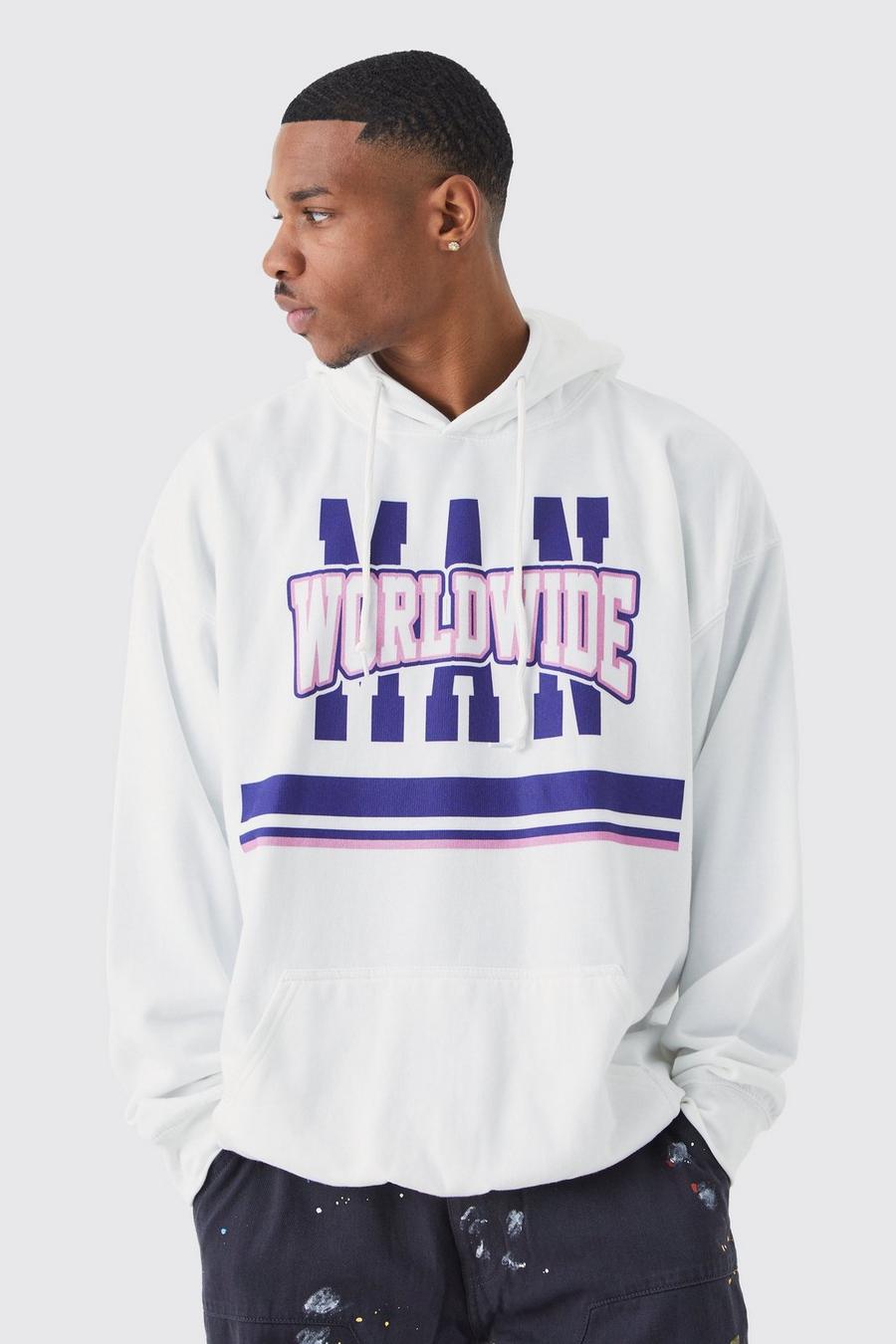 White Oversized Worldwide Graphic Hoodie image number 1