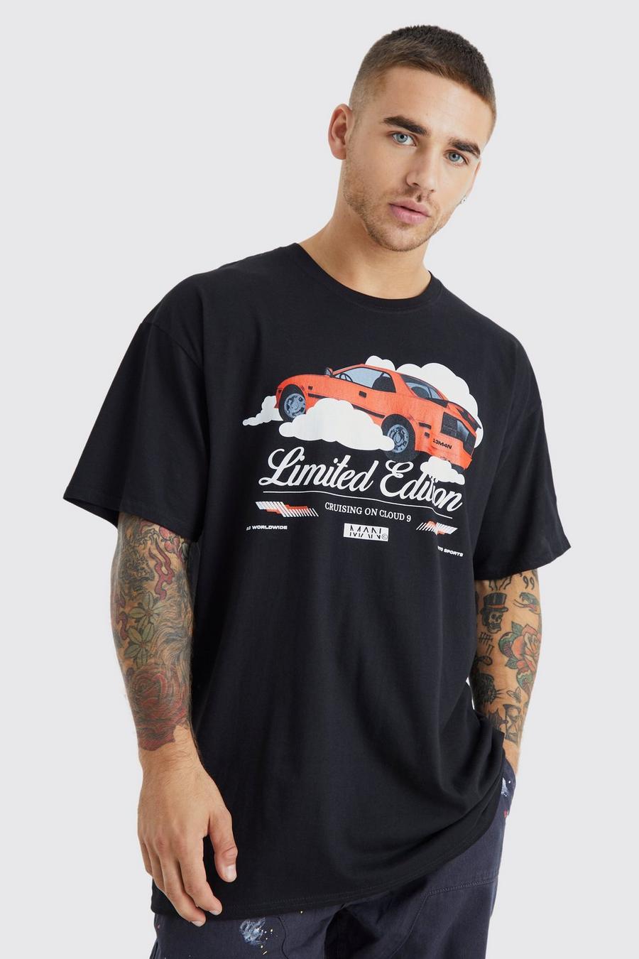 Camiseta oversize con estampado gráfico Limited Edition de coche, Black image number 1