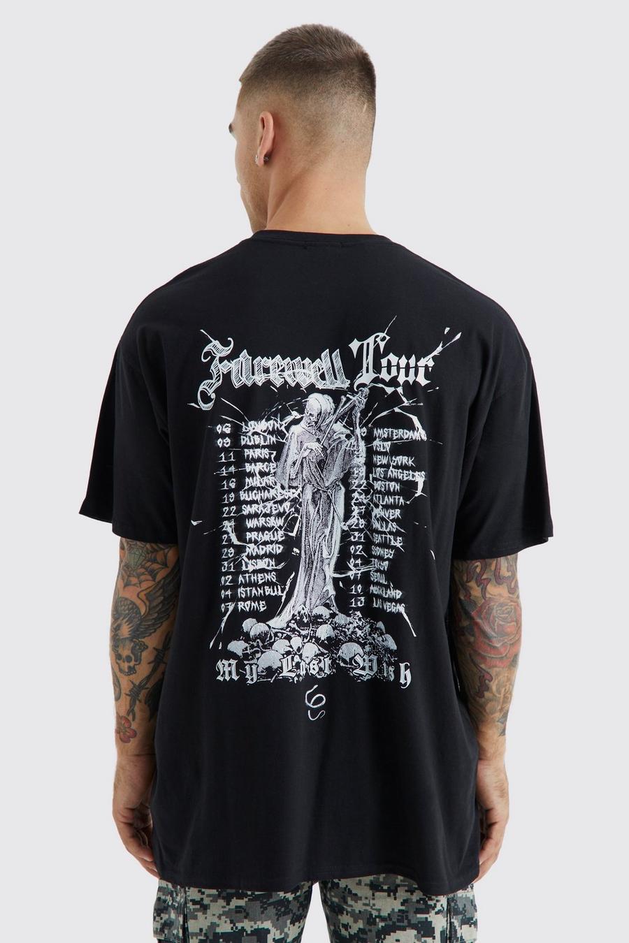 Black Oversized Gothic Tour Graphic T-shirt